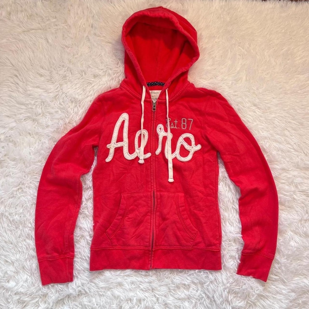 y2k aeropostale red embroidered zip up hoodie medium
